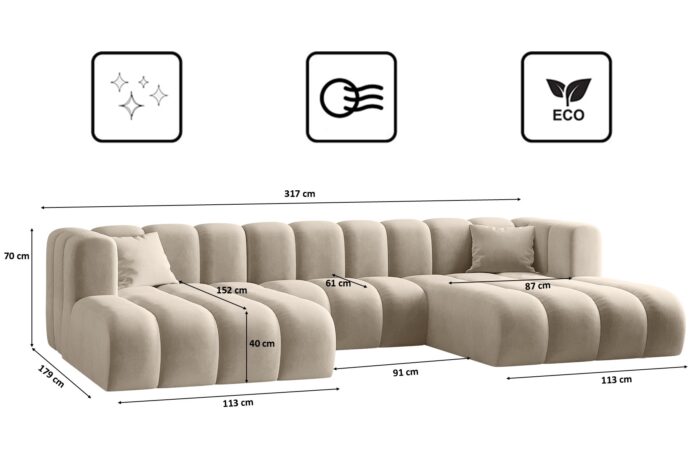 Ecksofa, U-from, Sofa Grand modular stoff Salvador