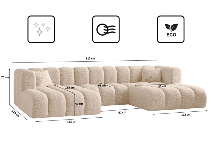 Ecksofa, U-form Sofa Grand modular stoff Haga