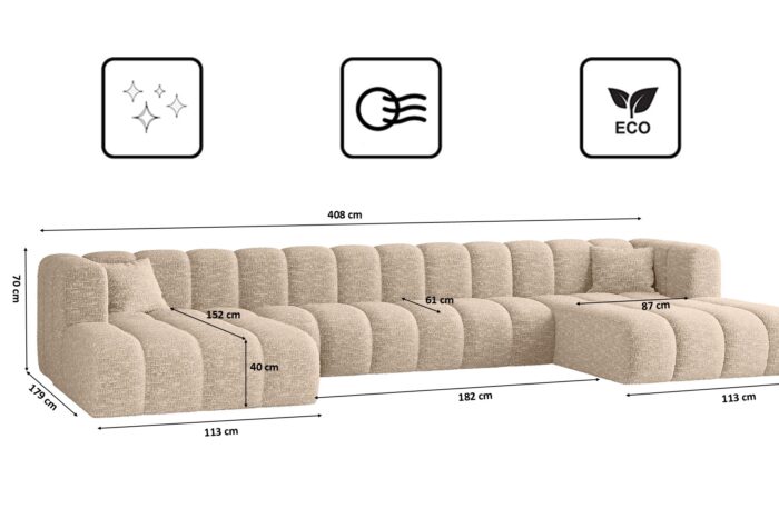 Ecksofa, U-form Sofa Grand U XL modular stoff Haga