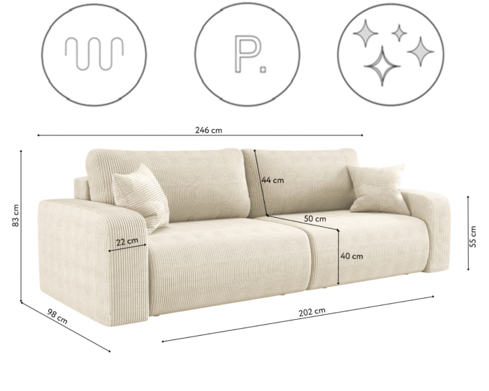 Schlafsofa MILANO und Bettkasten Stoff Poso
