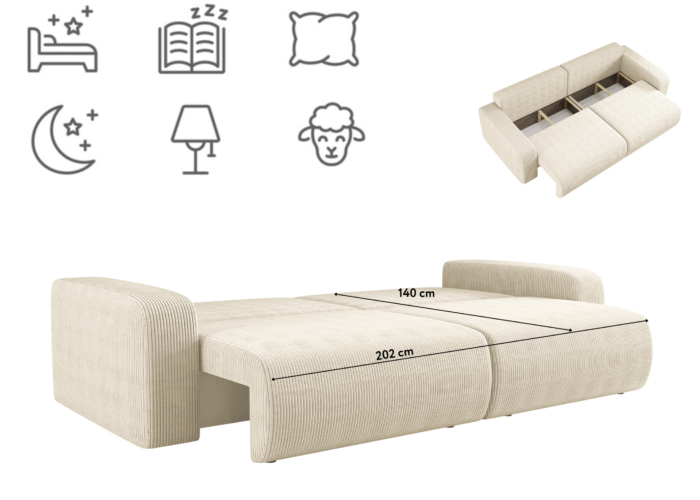 Schlafsofa MILANO und Bettkasten Stoff Poso