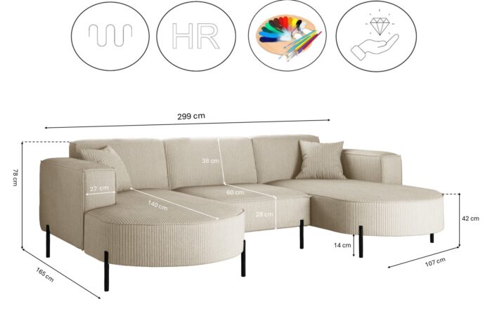 Ecksofa, Sofa Designer Modena U Rein stoff Poso