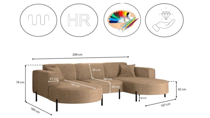 Ecksofa, Sofa Designer Modena U Rein stoff Noel
