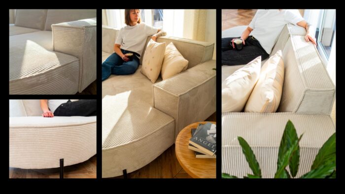 Ecksofa, Sofa Designer Modena U Rein stoff Poso