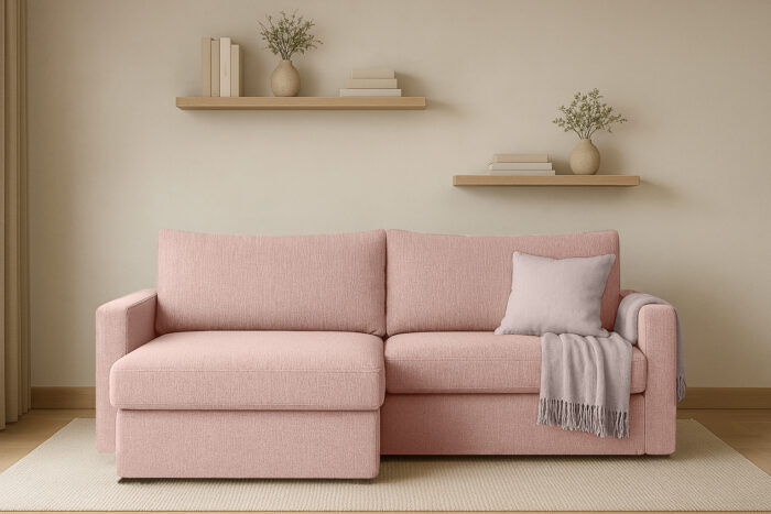 Ecksofa mit Schlaffunktion und Bettzeugablage LUBEKA, Stoff Faro