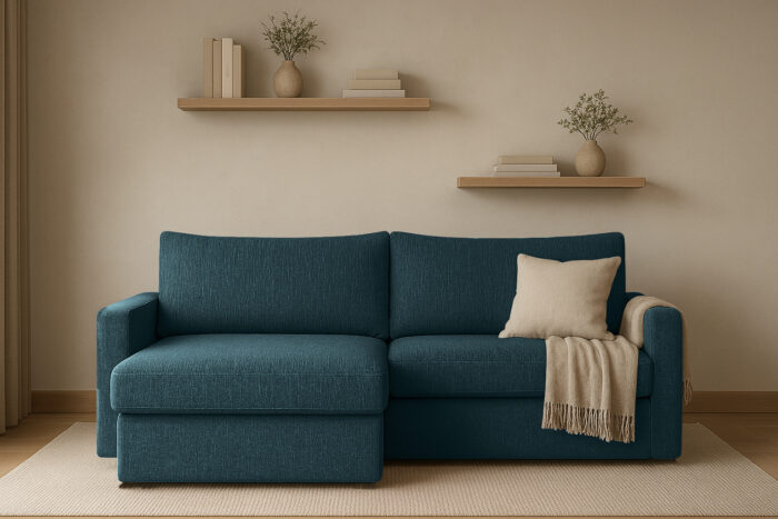 Ecksofa mit Schlaffunktion und Bettzeugablage LUBEKA, Stoff Faro