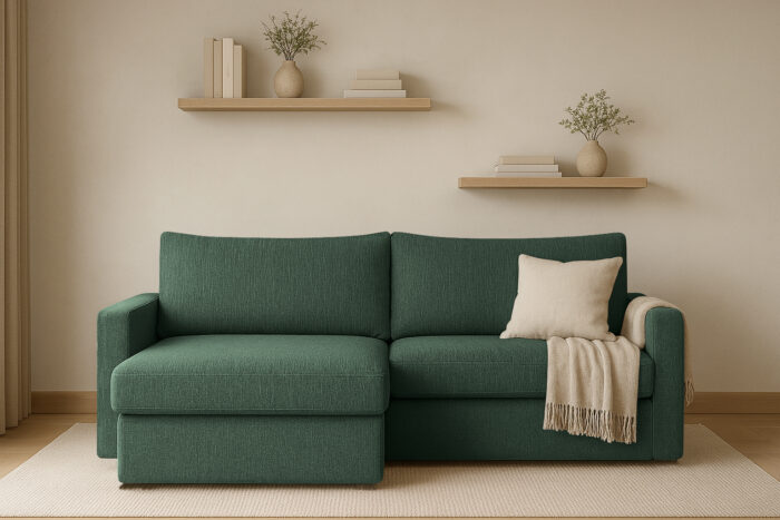 Ecksofa mit Schlaffunktion und Bettzeugablage LUBEKA, Stoff Faro