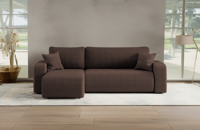 Ecksofa mit schlaffunktion und bettkasten, Eckcouch MILANO L stoff Poso Dicker Cord