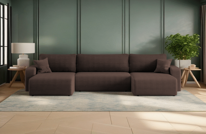Ecksofa mit schlaffunktion und bettkasten, Sofa U-form, Couch U-form MILANO Dicker Cord