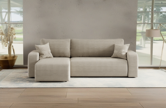 Ecksofa mit schlaffunktion und bettkasten, Eckcouch MILANO L stoff Poso Dicker Cord