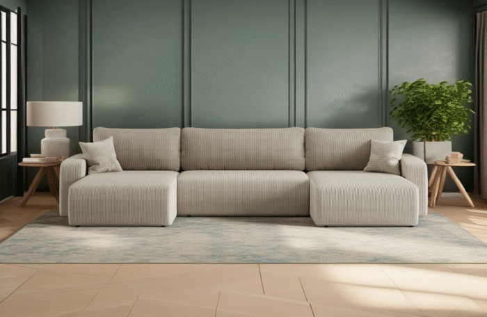 Ecksofa mit schlaffunktion und bettkasten, Sofa U-form, Couch U-form MILANO Dicker Cord