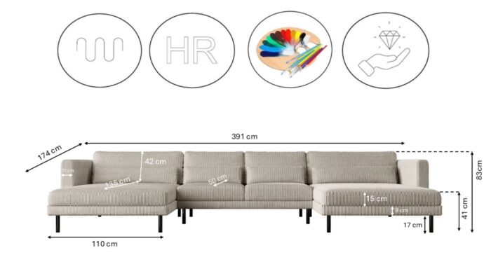 Ecksofa DANI in U-Form,Stilvolles, stoff Poso