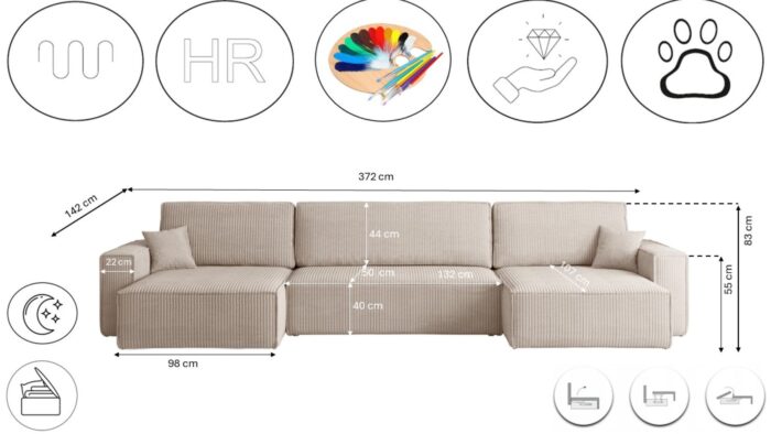 Ecksofa mit schlaffunktion und bettkasten, Eckcouch BEST U XL  stoff Poso