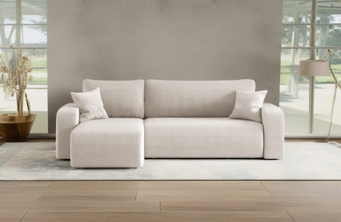 poso 100 Piano L 5 Ecksofa mit schlaffunktion und bettkasten, Eckcouch MILANO L stoff Poso Dicker Cord