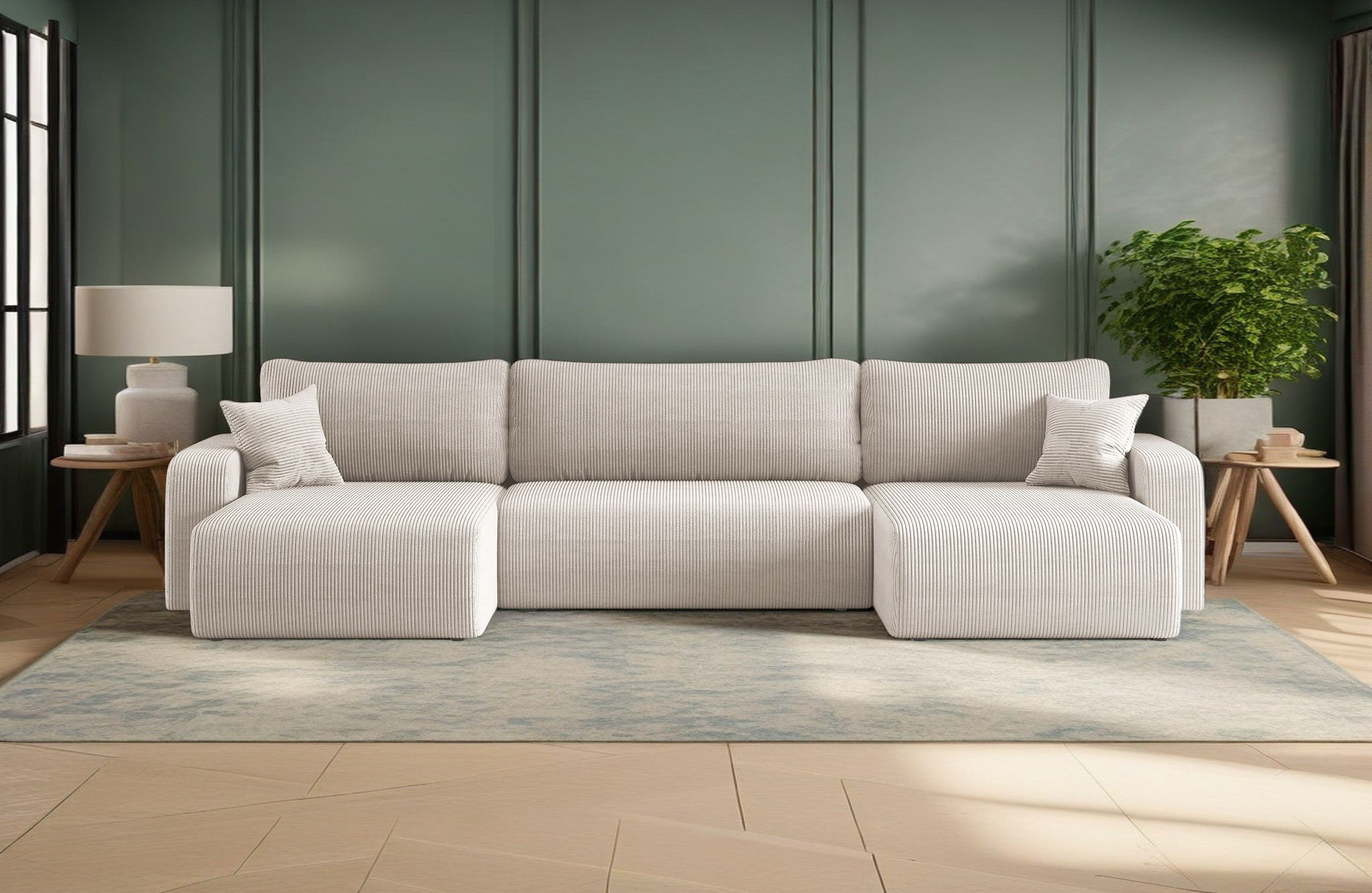 Ecksofa mit schlaffunktion und bettkasten, Sofa U-form, Couch U-form MILANO Dicker Cord – Bild 2