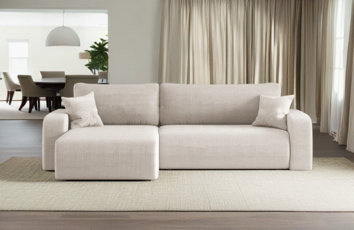 Ecksofa mit schlaffunktion und bettkasten, Eckcouch MILANO XL stoff Poso Dicker Cord