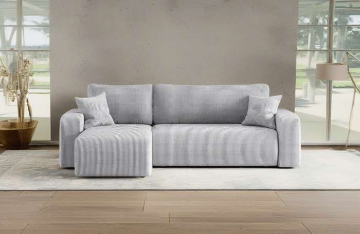 Ecksofa mit schlaffunktion und bettkasten, Eckcouch MILANO L stoff Poso Dicker Cord