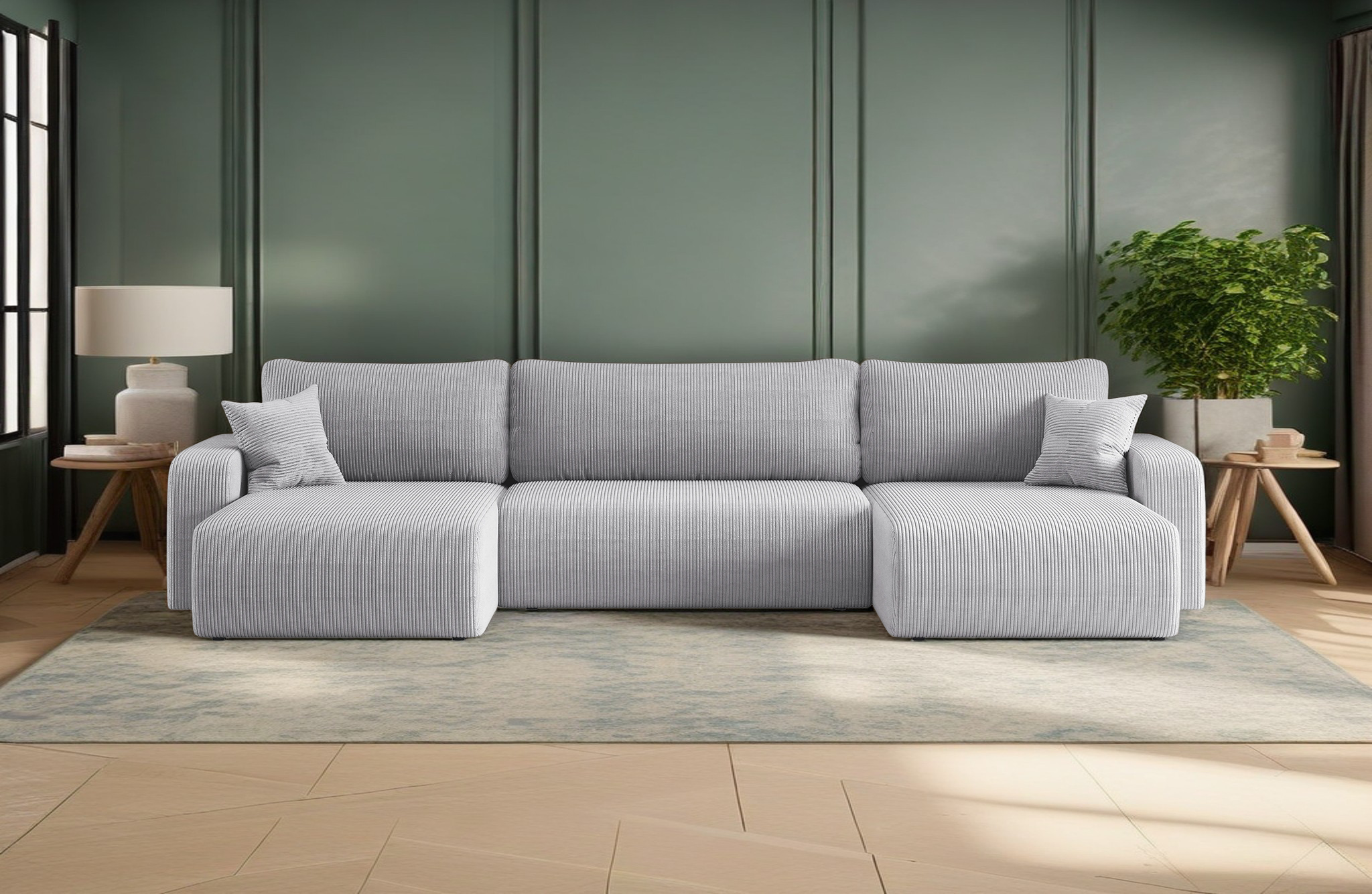 Ecksofa mit schlaffunktion und bettkasten, Sofa U-form, Couch U-form MILANO Dicker Cord – Bild 4