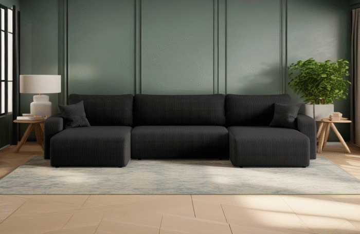 Ecksofa mit schlaffunktion und bettkasten, Sofa U-form, Couch U-form MILANO Dicker Cord