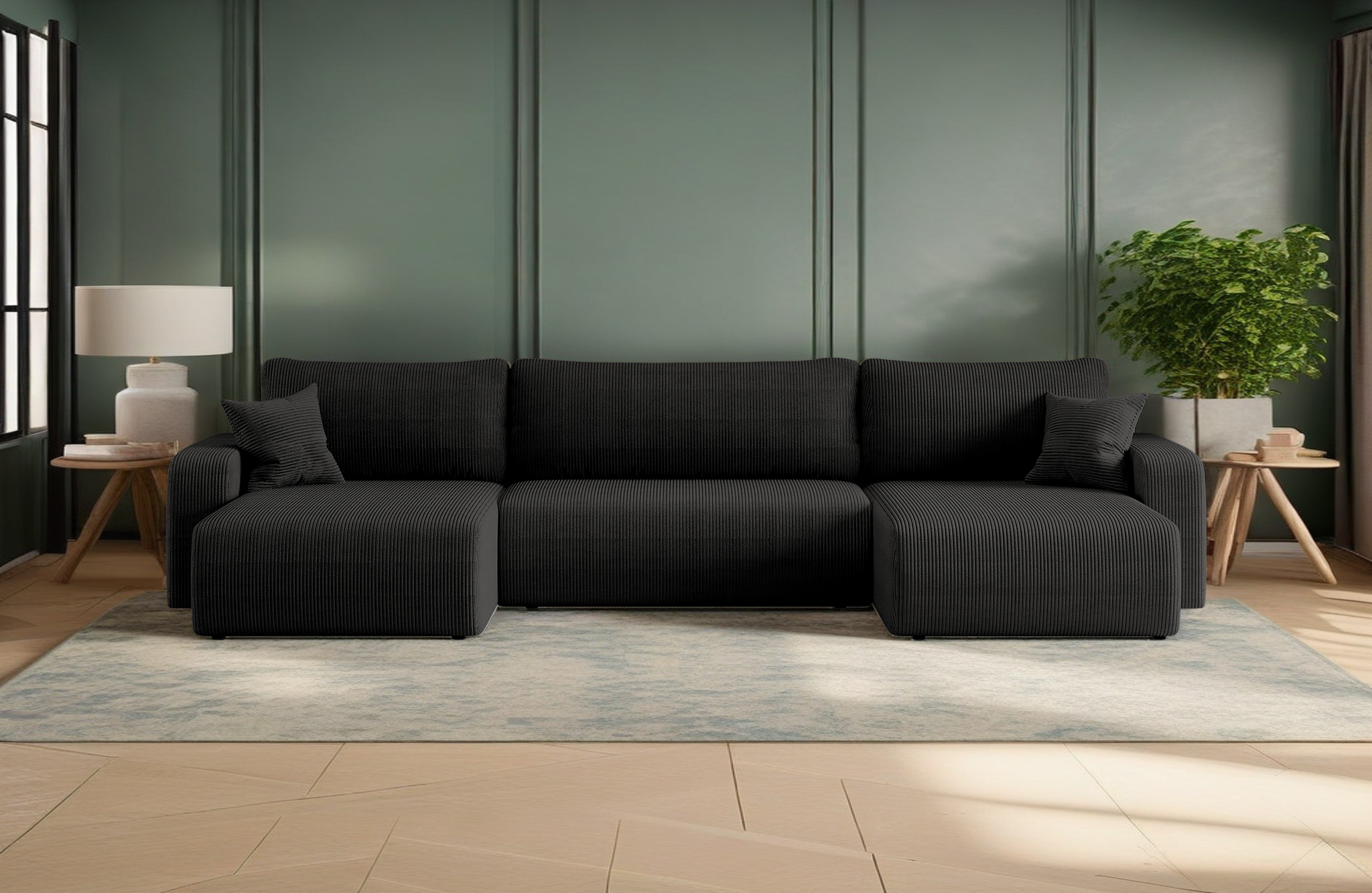 Ecksofa mit schlaffunktion und bettkasten, Sofa U-form, Couch U-form MILANO Dicker Cord – Bild 7