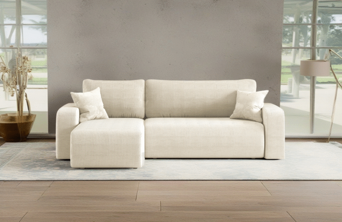 Ecksofa mit schlaffunktion und bettkasten, Eckcouch MILANO L stoff Poso Dicker Cord