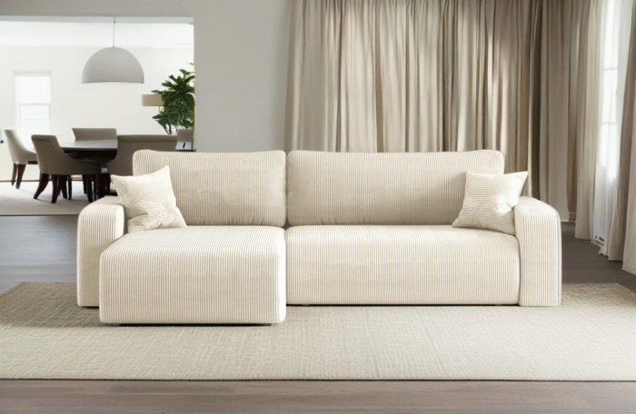 Ecksofa mit schlaffunktion und bettkasten, Eckcouch MILANO XL stoff Poso Dicker Cord