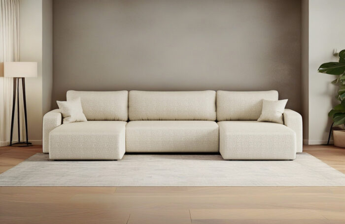 Sofa U-form, Couch U-form, Ecksofa mit schlaffunktion und bettkasten MILANO stoff Quelle