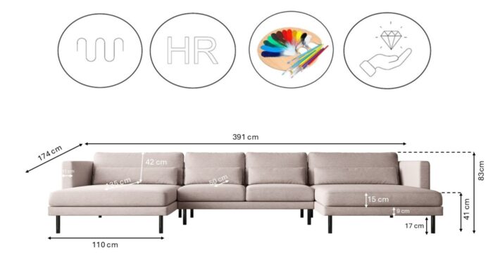 Ecksofa DANI in U-Form Stilvolles stoff Verita