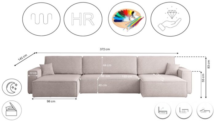 Ecksofa mit schlaffunktion und bettkasten, Eckcouch BEST U XL stoff Verita