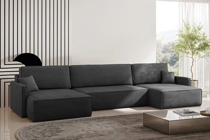 Ecksofa Carlos U-Form Mit Schlaffunktion und Bettkasten Elegante Stoff Poso