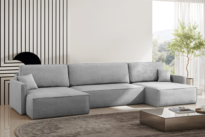 Ecksofa Carlos U-Form Mit Schlaffunktion und Bettkasten Elegante Stoff Poso