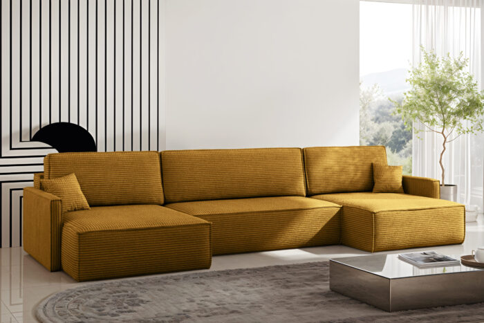 Ecksofa Carlos U-Form Mit Schlaffunktion und Bettkasten Elegante Stoff Poso