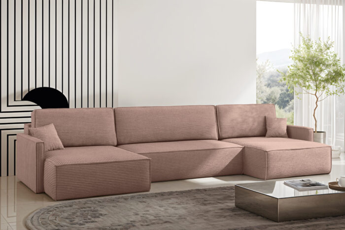 Ecksofa Carlos U-Form Mit Schlaffunktion und Bettkasten Elegante Stoff Poso