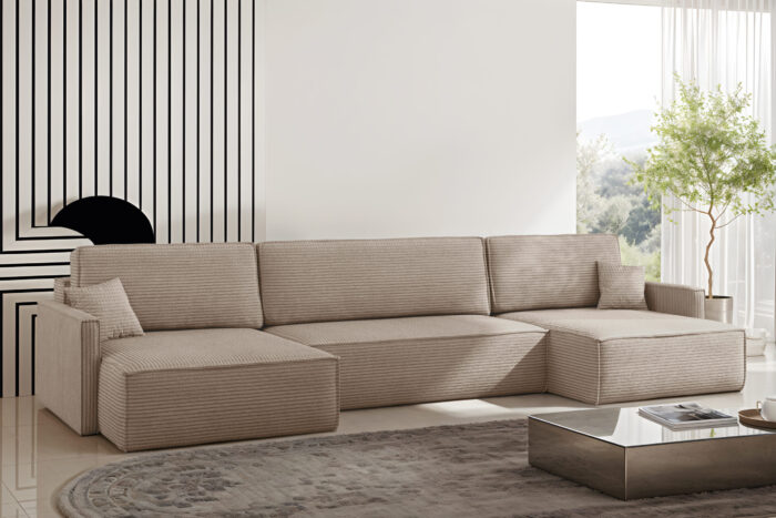 Ecksofa Carlos U-Form Mit Schlaffunktion und Bettkasten Elegante Stoff Poso