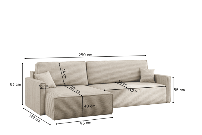 Schlafsofa Carlos, Ecksofa L-Form mit schlaffunktion und bettkasten Stoff Poso