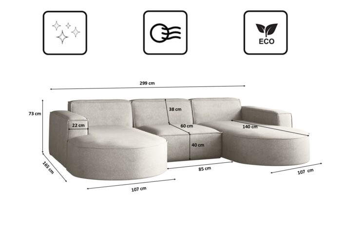Ecksofa Modena U-Form, Sofa Elegant und Moderne Stoff Salvador