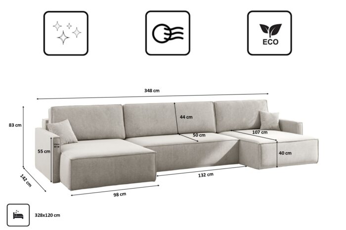 Ecksofa Carlos U-Form Mit Schlaffunktion Und Bettkasten Stoff Salvador