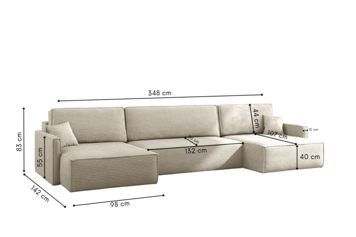Ecksofa Carlos U-Form Mit Schlaffunktion und Bettkasten Elegante Stoff Poso