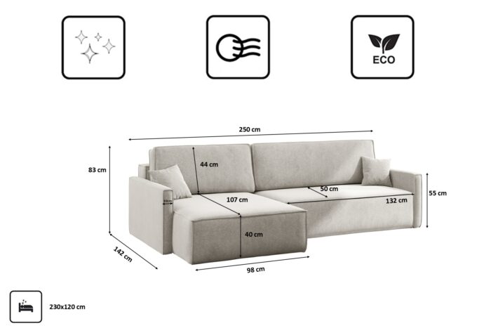 Selvador 16 L Schlafsofa Carlos L-Form, Ecksofa Mit Bettkasten Und Schlaffunktion Stoff Salvador