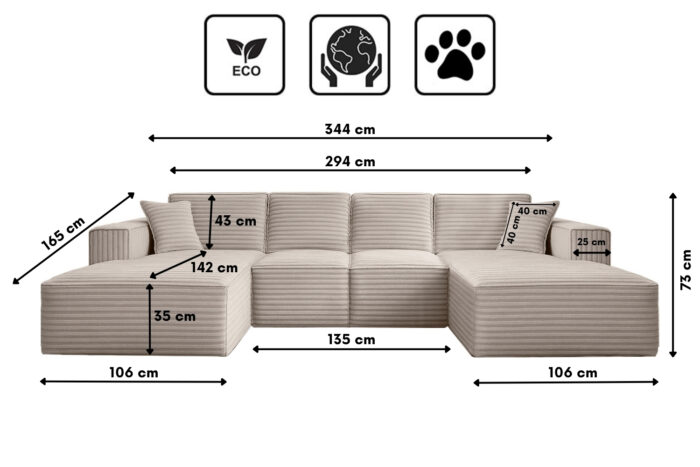 Ecksofa U-Form Siena mit Stoff Velo