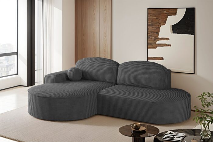 Ecksofa mit Schlaffunktion und Bettkasten Modena Runden stoff Poso