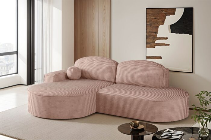 Ecksofa mit Schlaffunktion und Bettkasten Modena Runden stoff Poso