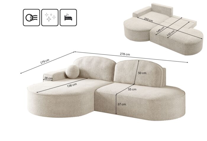 Ecksofa mit Schlaffunktion und Bettkasten Modena Runden stoff Arena