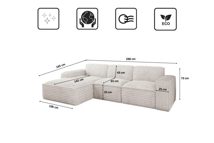 Ecksofa, Sofa L form, Couch L form Siena L stoff Velo