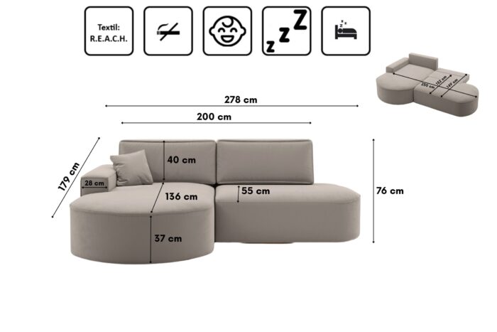 Ecksofa Modena Pro mit Schlaffunktion und Bettkasten stoff Salvador