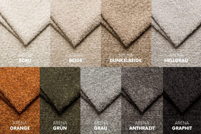 Ecksofa mit Schlaffunktion und Bettkasten Modena Runden stoff Arena