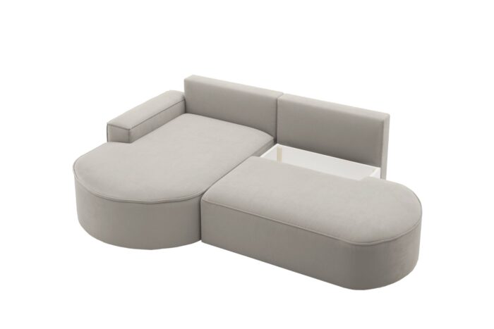 Ecksofa mit Schlaffunktion und Bettkasten Modena Runden stoff Salvador