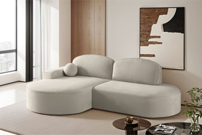 Ecksofa mit Schlaffunktion und Bettkasten Modena Runden stoff Salvador