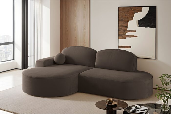 Ecksofa mit Schlaffunktion und Bettkasten Modena Runden stoff Salvador