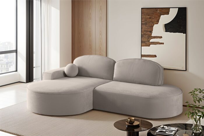 Ecksofa mit Schlaffunktion und Bettkasten Modena Runden stoff Salvador